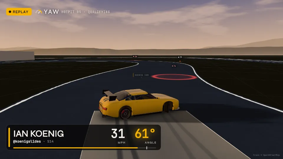 The replay 24.3 seconds in, through the tight zone: 31 mph, 61 degrees.